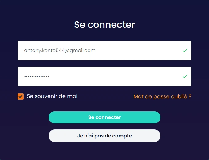 Page de connexion et inscription Lucky Treasure Casino